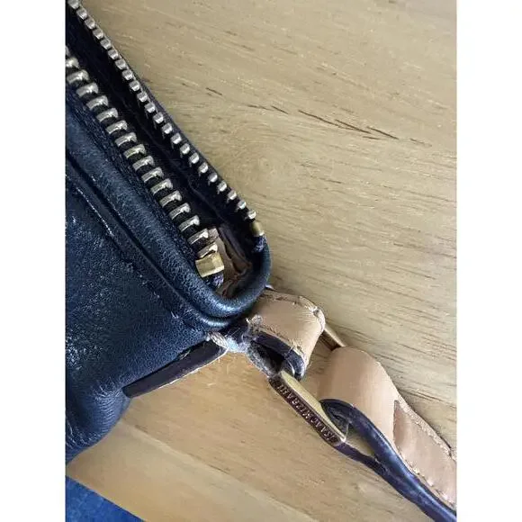 Isaac Mizrahi Black & Brown Leather Crossbody Bag Adjustable Strap - Picture 7 of 9